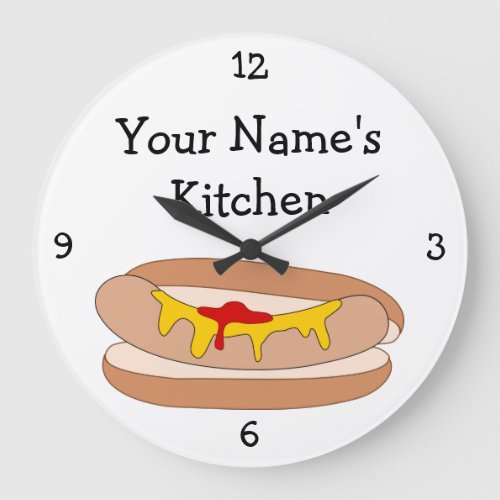 Personalize this Hot Dog in Bun Food Graphic Large Clock