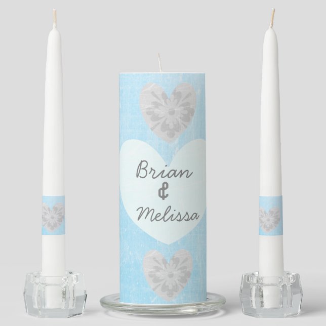 Personalize this Light Blue Wedding Unity Candle (Front)