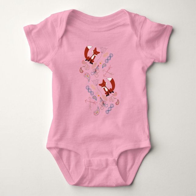 Personalize this Modern Fox  Woodland Pattern Baby Bodysuit (Front)