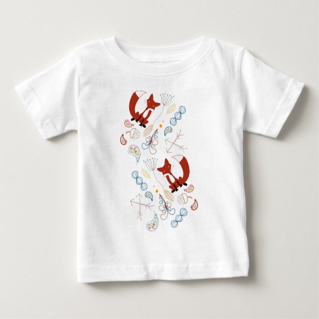 Personalize this Modern Fox  Woodland Pattern Baby T-Shirt (Front)