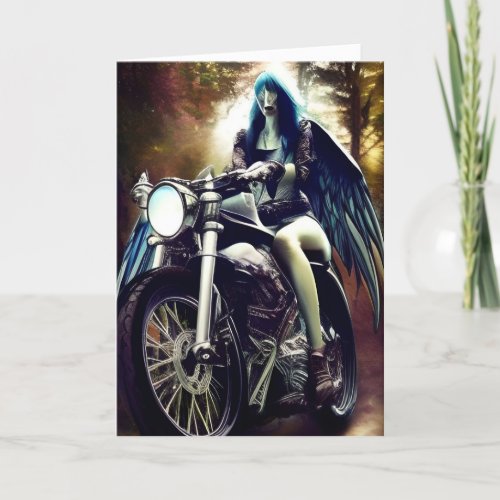 Personalize This Motorcycle Biker Goddess Fantasy  Holiday Card