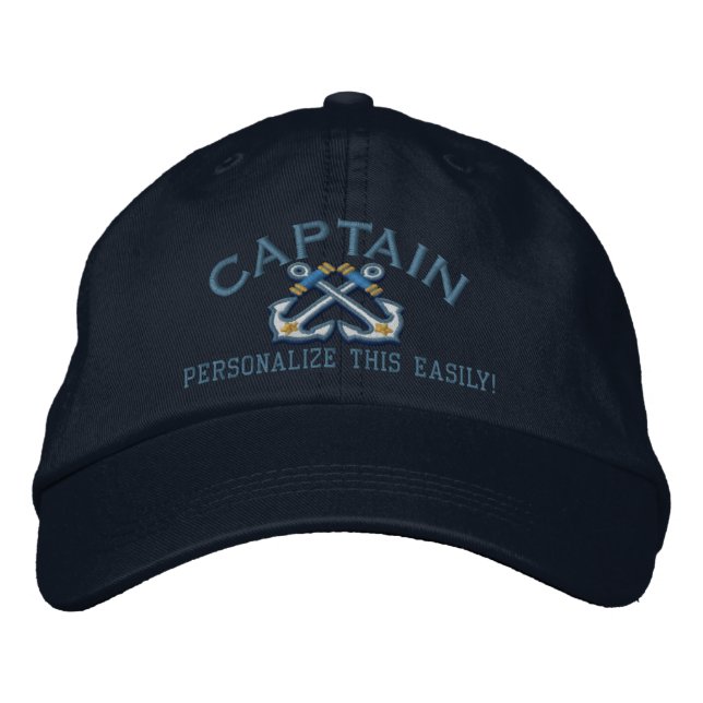 Personalize This Name Location Captain Nautical Embroidered Baseball Cap (Front)