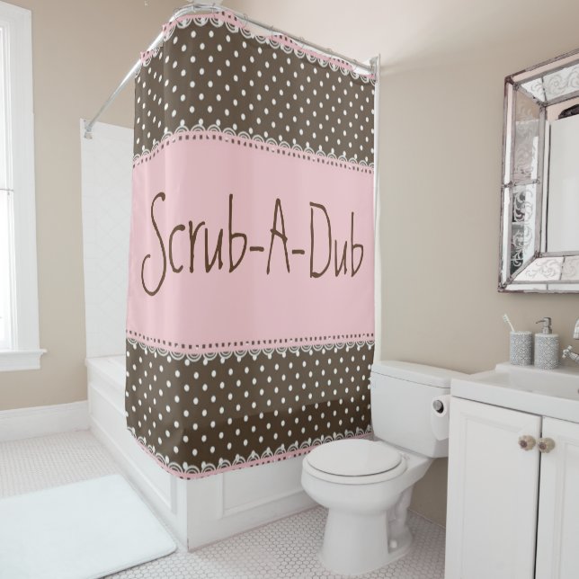 Personalize this Pink and Brown Shower Curtain (In Situ)