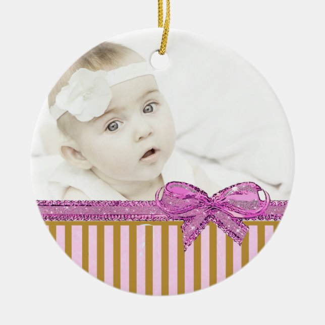 Personalize this Pink & Brown Photo Ornament (Front)