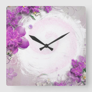 Personalize this Purple Floral Square Wall Clock