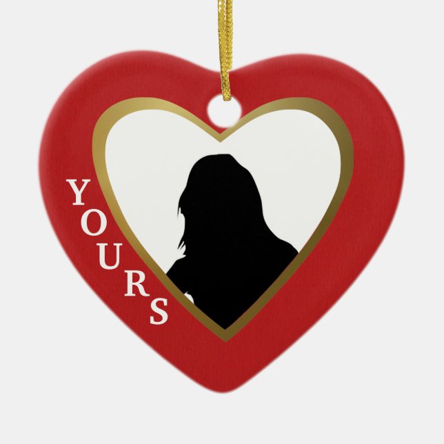 Personalize this Red Love Heart: Yours Ceramic Ornament (Front)