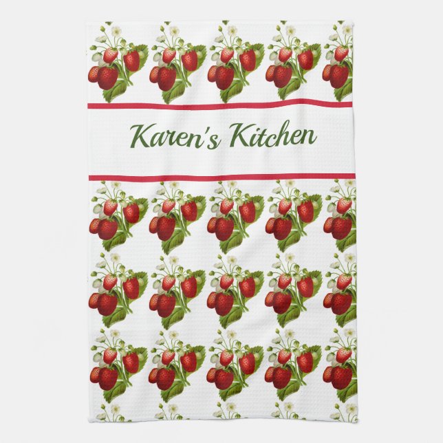 Personalize  this Strawberry Pattern Kitchen Towel (Vertical)