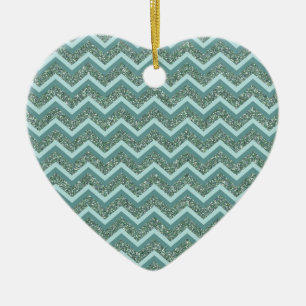 Personalize this Teal Glitter ZigZag Ceramic Ornament