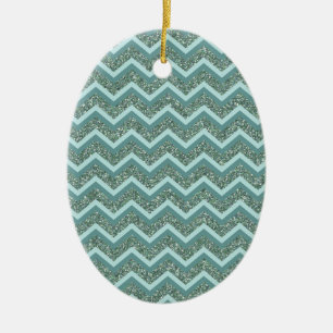 Personalize this Teal Glitter ZigZag Ceramic Ornament