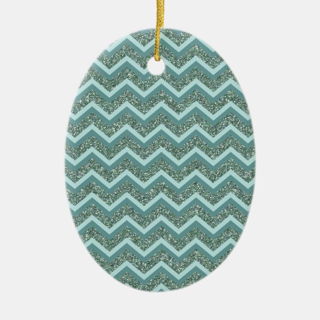 Personalize this Teal Glitter ZigZag Ceramic Ornament (Front)