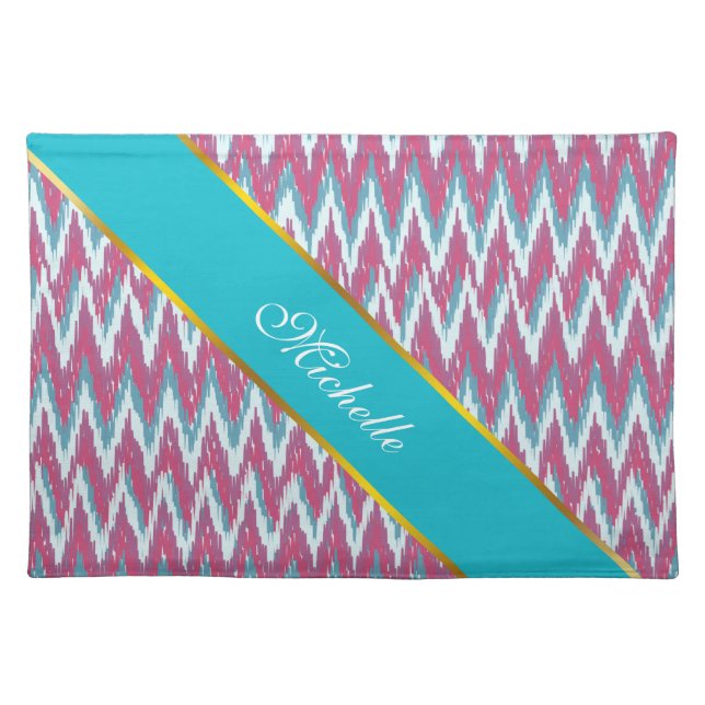 Personalize this Teal Glitter ZigZag  - Customized Placemat (Front)