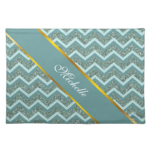 Personalize this Teal Glitter ZigZag Placemat