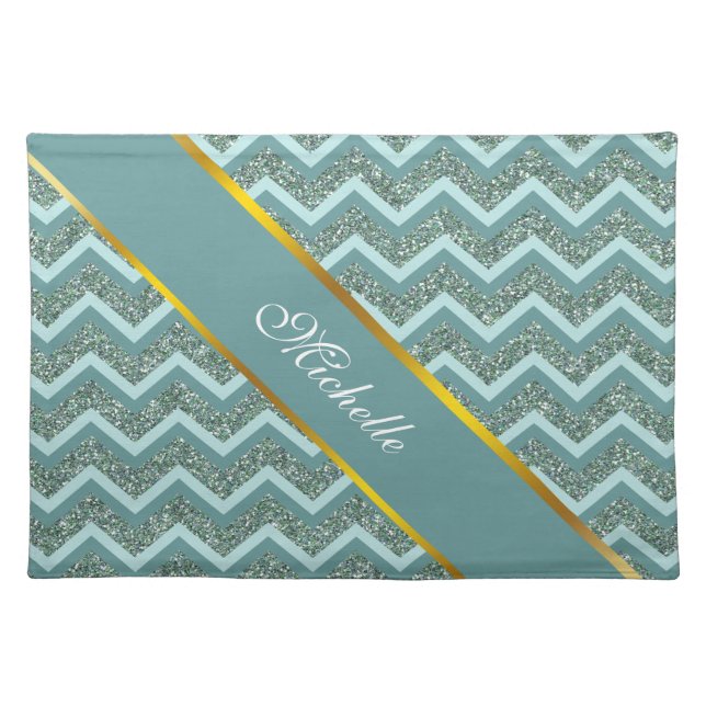 Personalize this Teal Glitter ZigZag Placemat (Front)