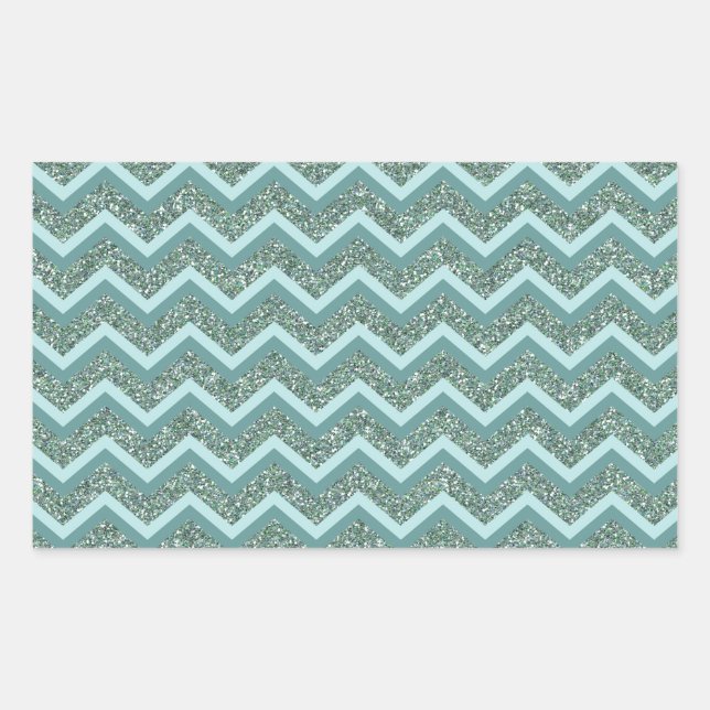 Personalize this Teal Glitter ZigZag Rectangular Sticker (Front)