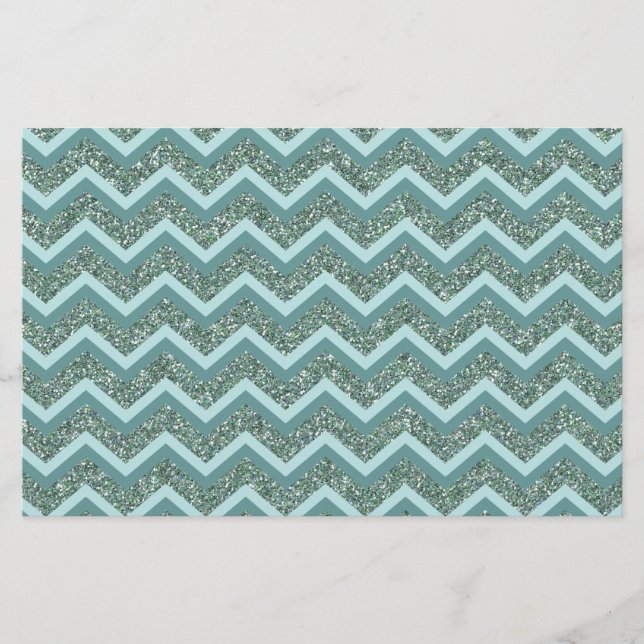 Personalize this Teal Glitter ZigZag Stationery (Front)