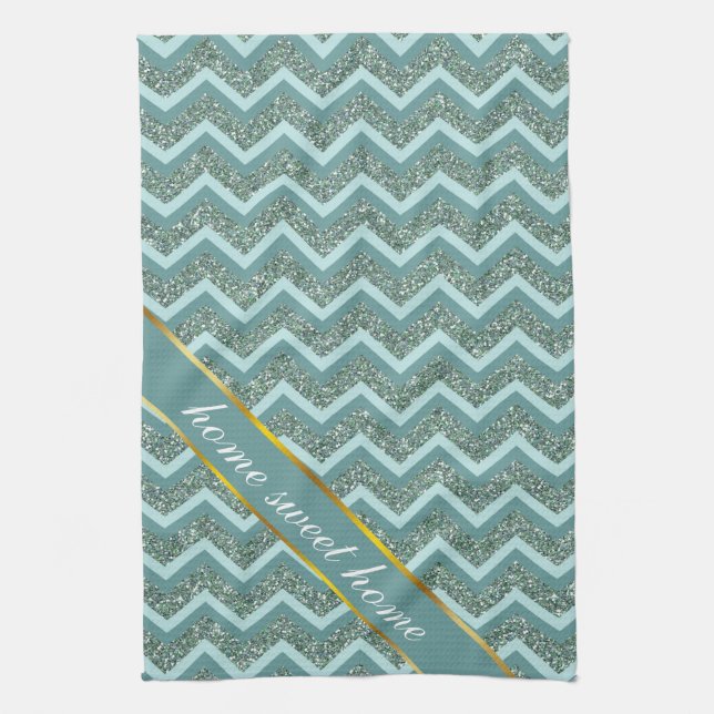 Personalize this Teal Glitter ZigZag Towel (Vertical)