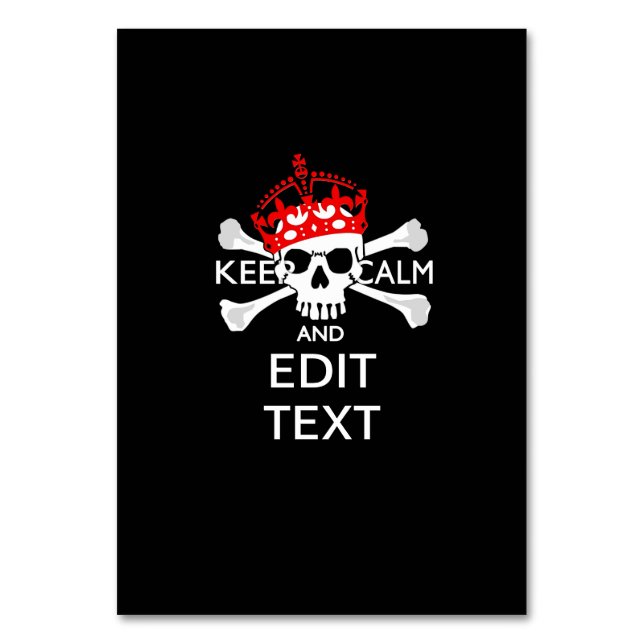Personalize this Text Keep Calm Crossbones Skull Table Number (Front)