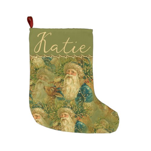 Personalize this Vintage Victorian Santa with Deer Large Christmas Stocking