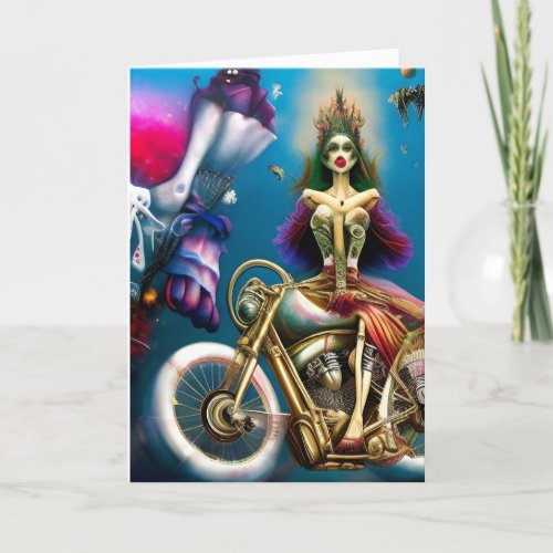 Personalize This Woman Biker Motorcycle Fantasy    Holiday Card