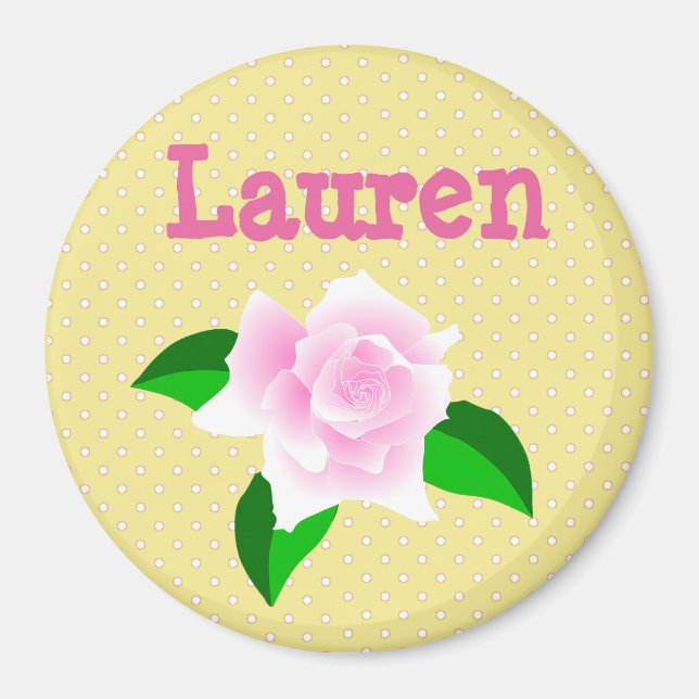 Personalize this Yellow  Rose Dotted Name Magnet (Front)