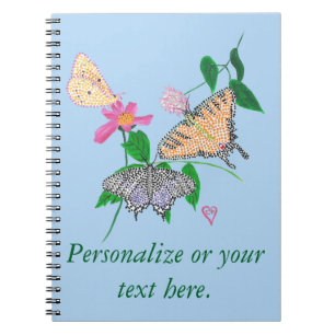 Personalize Three Butterflies Pointillism Notebook
