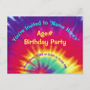 Personalize Tie Dye Birthday Invitations Your Text