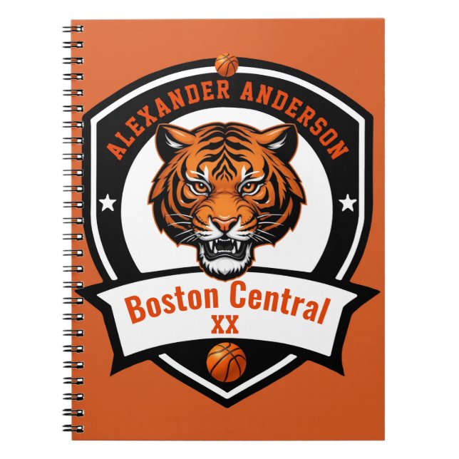 Personalize Tiger Basketball  Notebook (Front)
