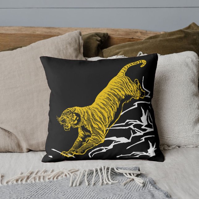 Personalize Tiger Print Safari Wildlife Cat Design Throw Pillow (Creator Uploaded)