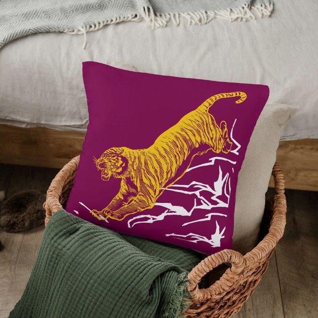 Personalize Tiger Print Safari Wildlife Cat Design Throw Pillow (Creator Uploaded)