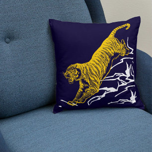 Personalize Tiger Print Safari Wildlife Cat Design Throw Pillow