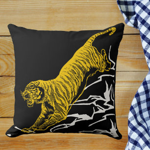 Personalize Tiger Print Safari Wildlife Cat Design Throw Pillow