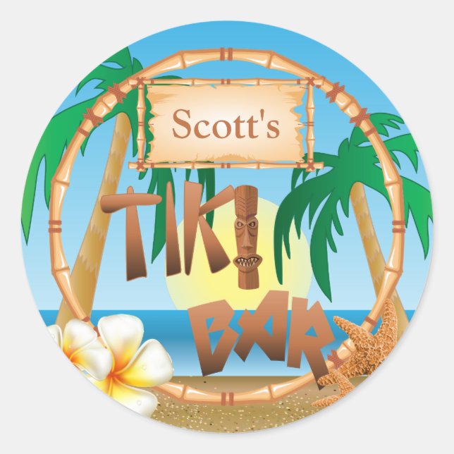 Personalize Tiki Bar Design Classic Round Sticker (Front)
