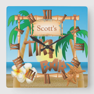 Personalize Tiki Bar Design Square Wall Clock