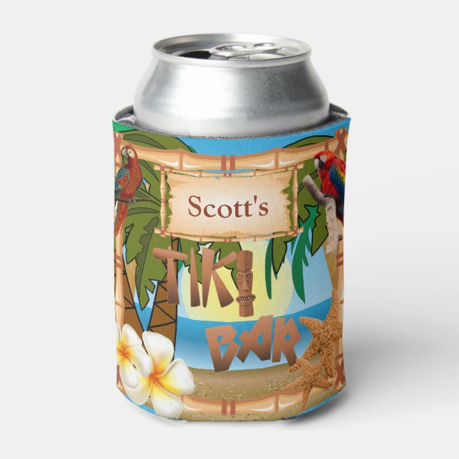 Personalize Tiki Bar Party Can Cooler (Can Front)