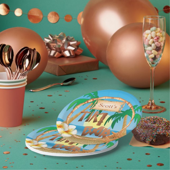 Personalize Tiki Bar Party Design Paper Plates (Multi)