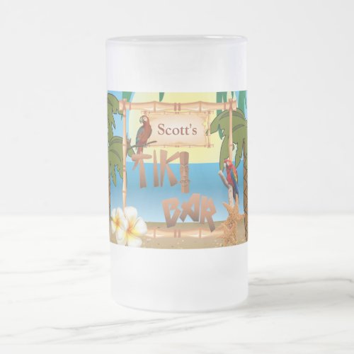 Personalize Tiki Bar Party Frosted Glass Beer Mug