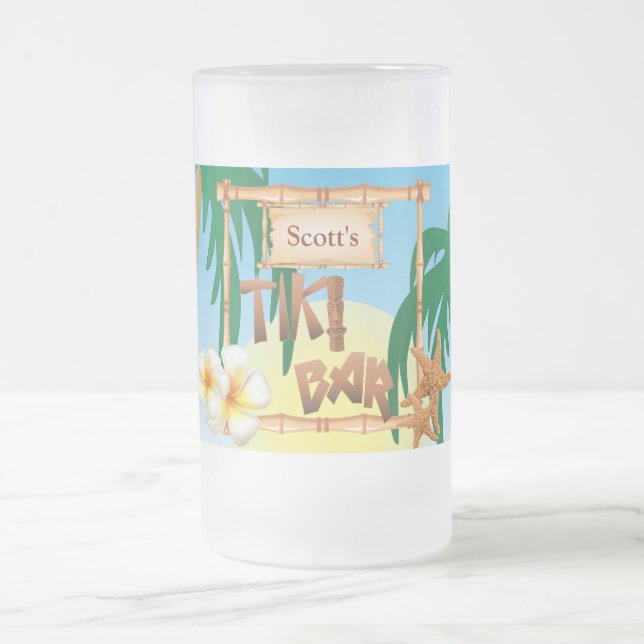 Personalize Tiki Bar Party Frosted Glass Beer Mug (Center)