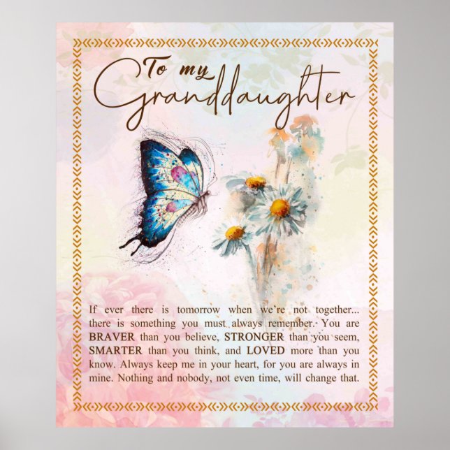 Personalize To My Granddaughter Butterfly Flower Poster (Front)