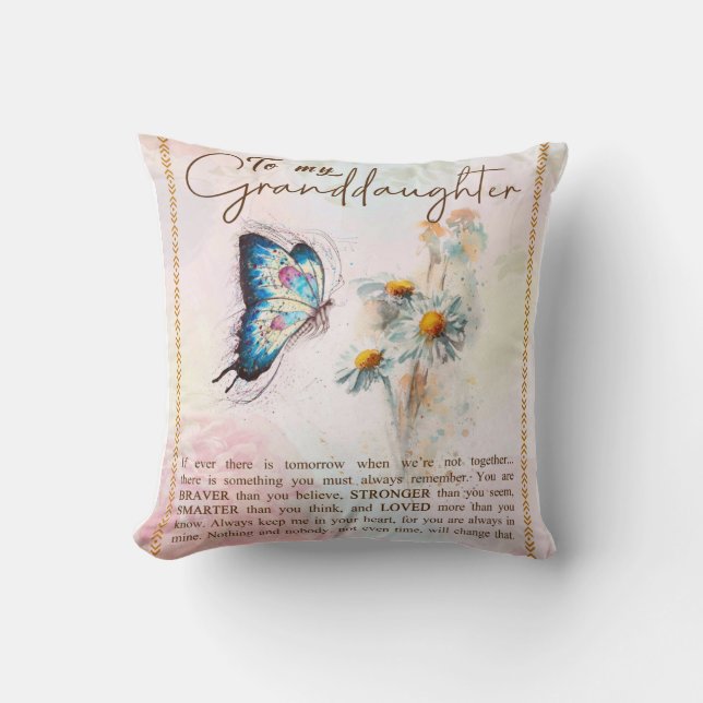 Personalize To My Granddaughter Butterfly Flower Throw Pillow (Front)