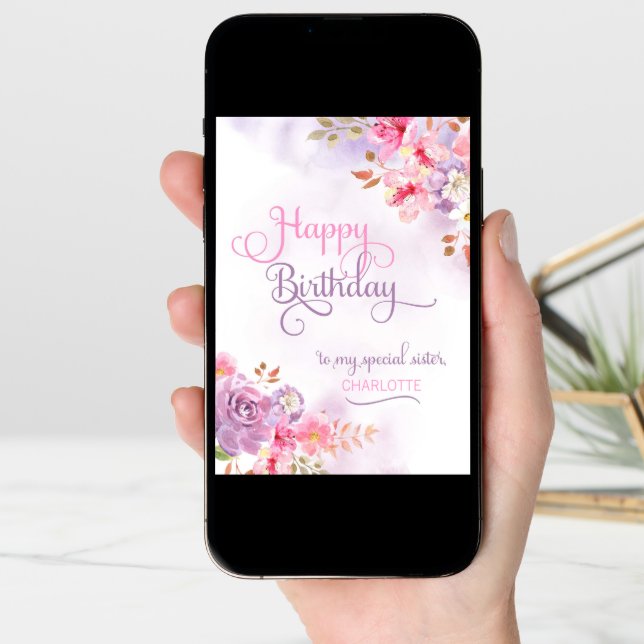 Personalize to Sister, Happy Birthday Card (Front Digital)