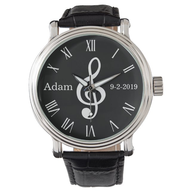 Personalize Treble Clef Musical Gifts for Him, Her Watch (Front)