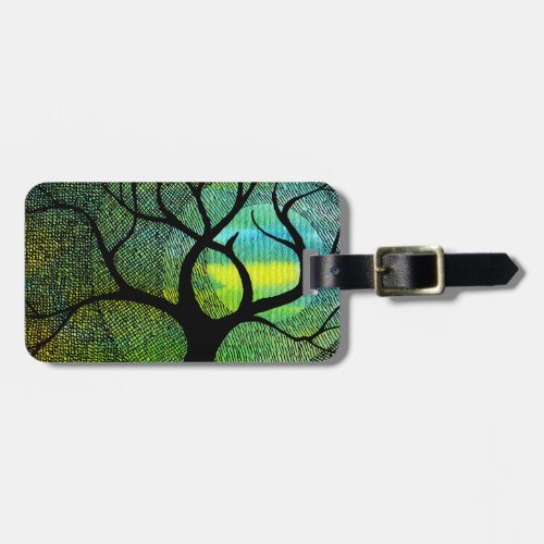 Personalize Tree and Moon - Blue and Yellow Luggage Tag