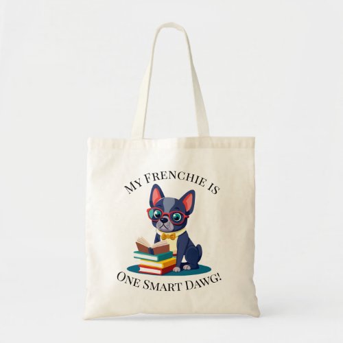 Personalize Trendy French Bulldog Reading Book Tote Bag