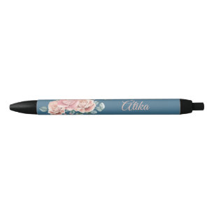 Personalize Trendy Navy and Pink Daisy Floral Pen