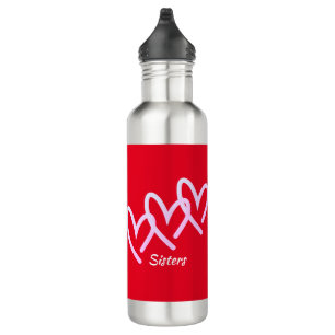 Personalize Triple Heart Red Stainless Steel Water Bottle