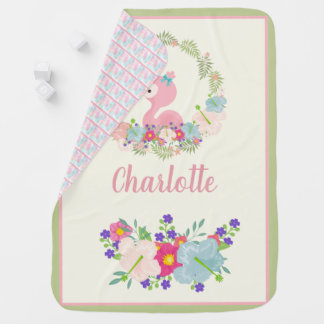 Personalize Tropical Baby Pink Flamingo Watercolor Baby Blanket