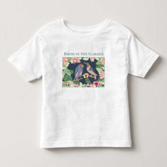 Personalize Tropical Flowers Birds in the Garden Toddler T-shirt (Front)