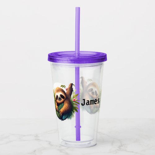 Personalize Tropical Sloth  Acrylic Tumbler