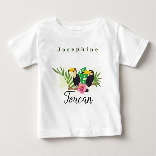 Personalize Tropical Theme Toucan Flowers Hibiscus Baby T_Shirt