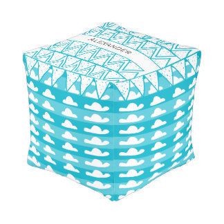 Personalize Turquoise Cloud Vintage Modern Pattern Pouf